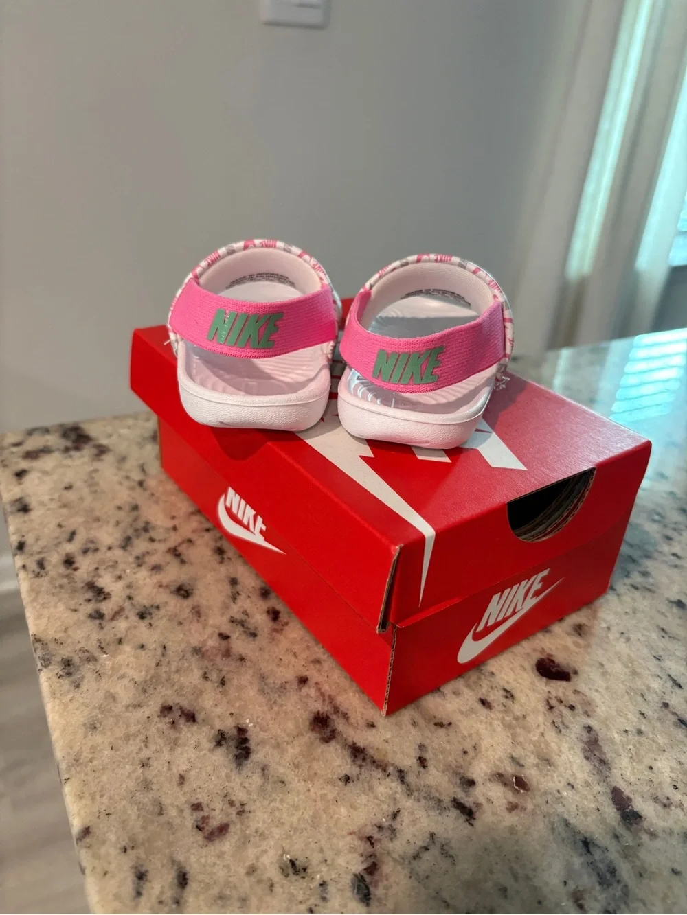 Nike Girls Pink Logo Elastic Back Slide Sandals